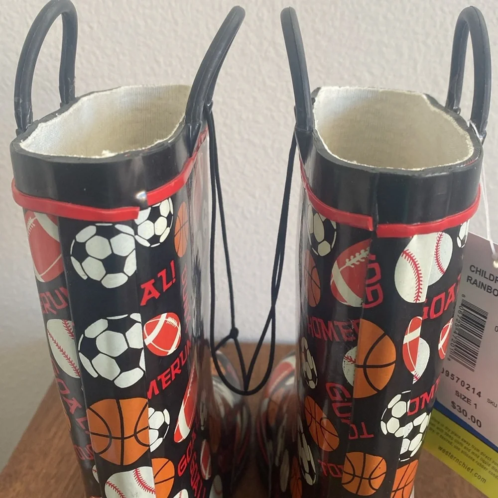 Western Chief Rain Boots NWT Multi Sport Football Soccer Kids Rain Size 1